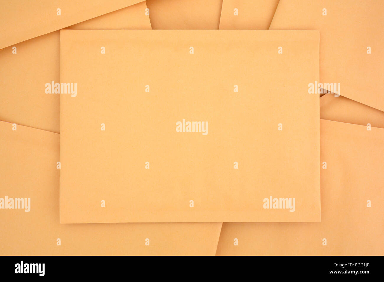 Top view of a group of blank manila padded mailing envelopes. Stock Photo