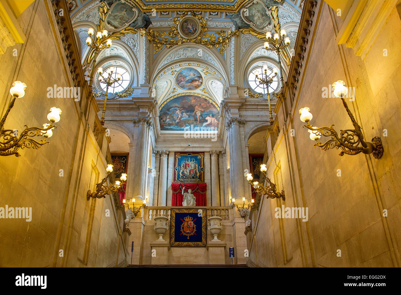Madrid, Main stairway of the Royal Palace Stock Photo