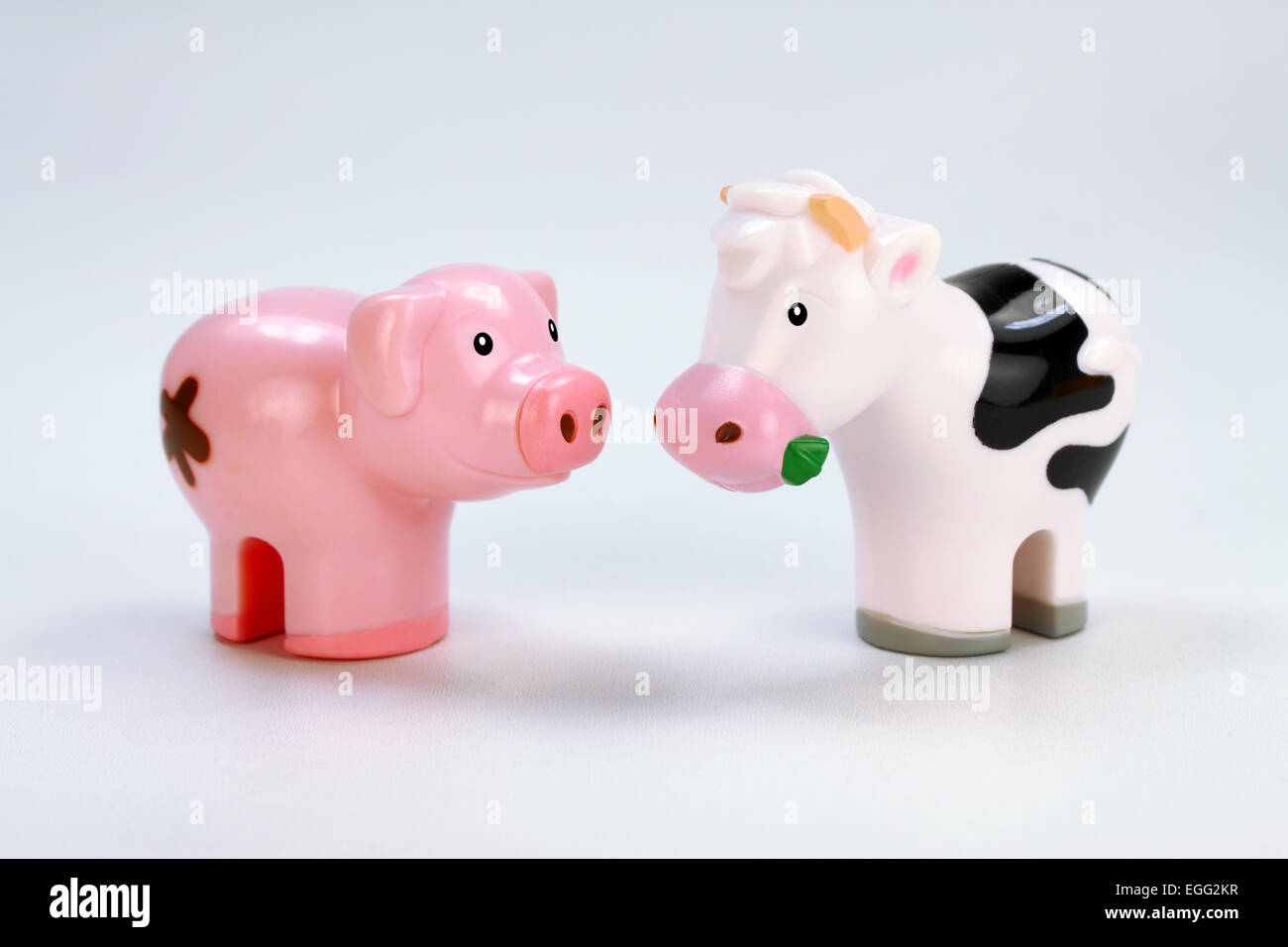 Toy pig and cow on white background Stock Photo