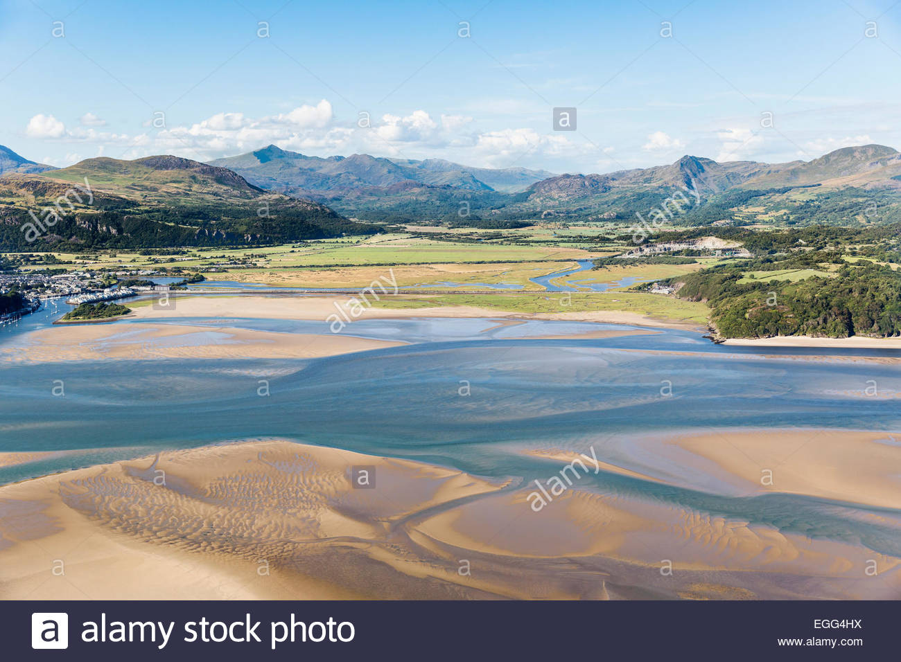 Glaslyn and Dwyryd Estuary, Porthmadog, Gwynedd, North Wales. Stock Photo