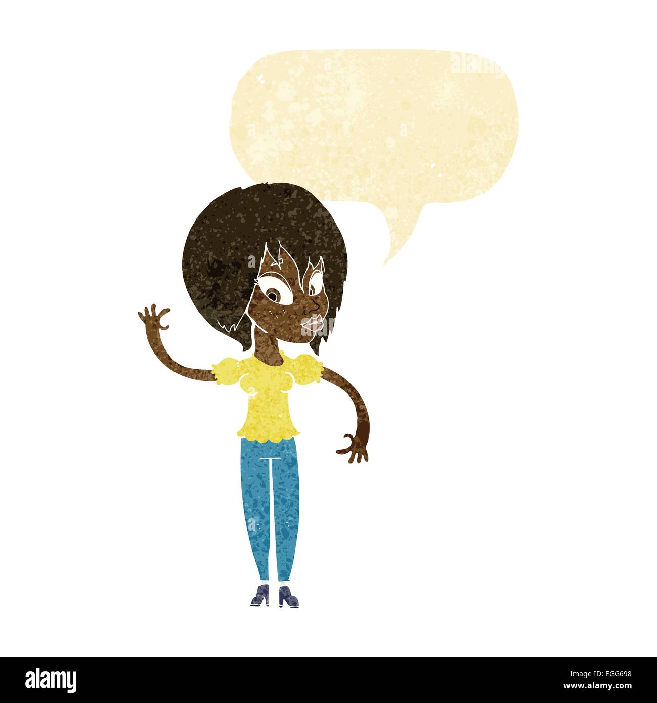 cartoon woman waving with speech bubble Stock Vector Image & Art - Alamy
