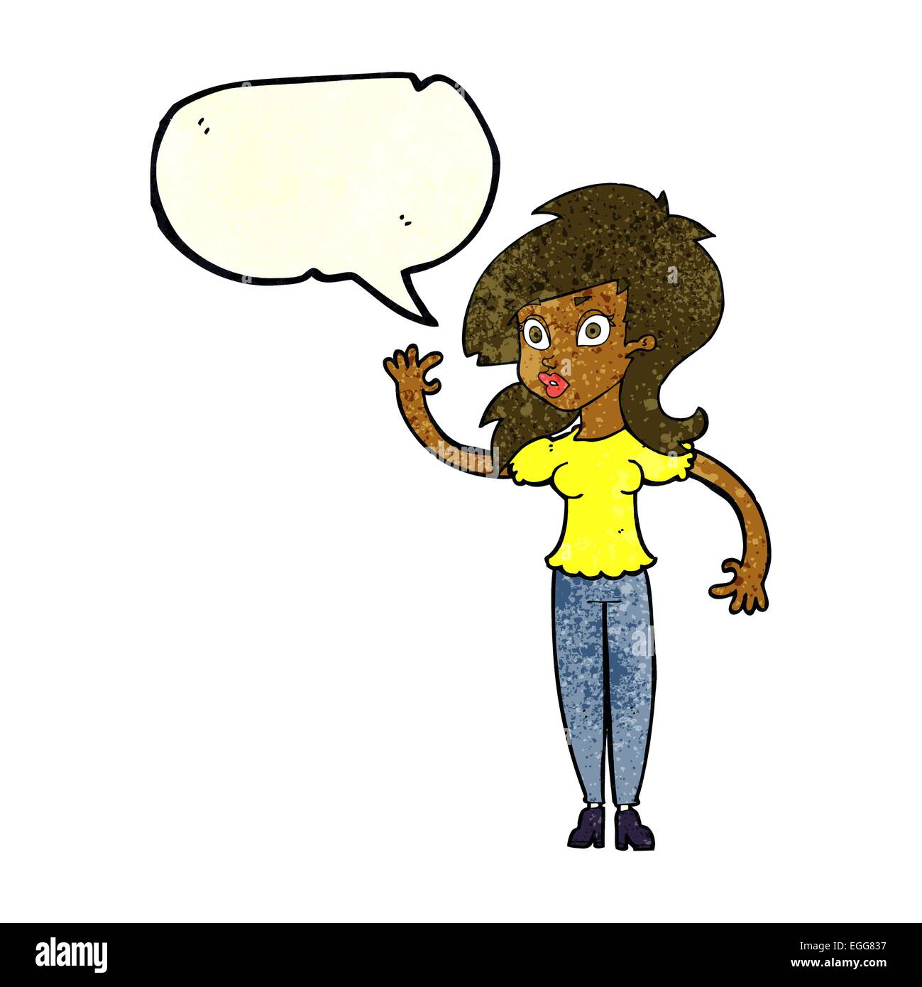 cartoon pretty woman waving with speech bubble Stock Vector Image & Art ...