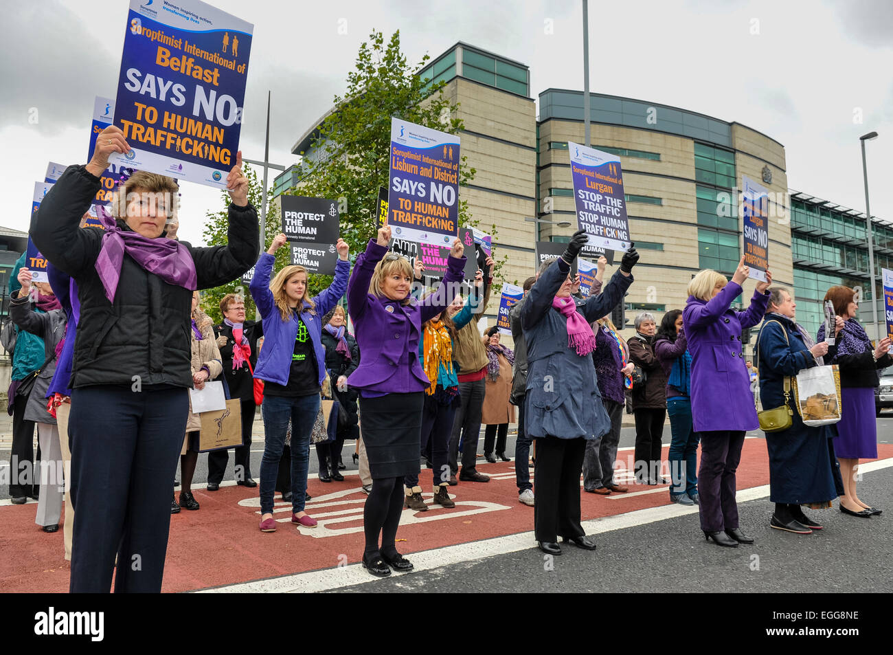 26th October 2012, Belfast. Soroptimist International hold a 15 minute protest against Human Trafficking, which results in around 1000 people being rescued each year in the UK.  Many victims are female, who are forced into prostitution. Stock Photo