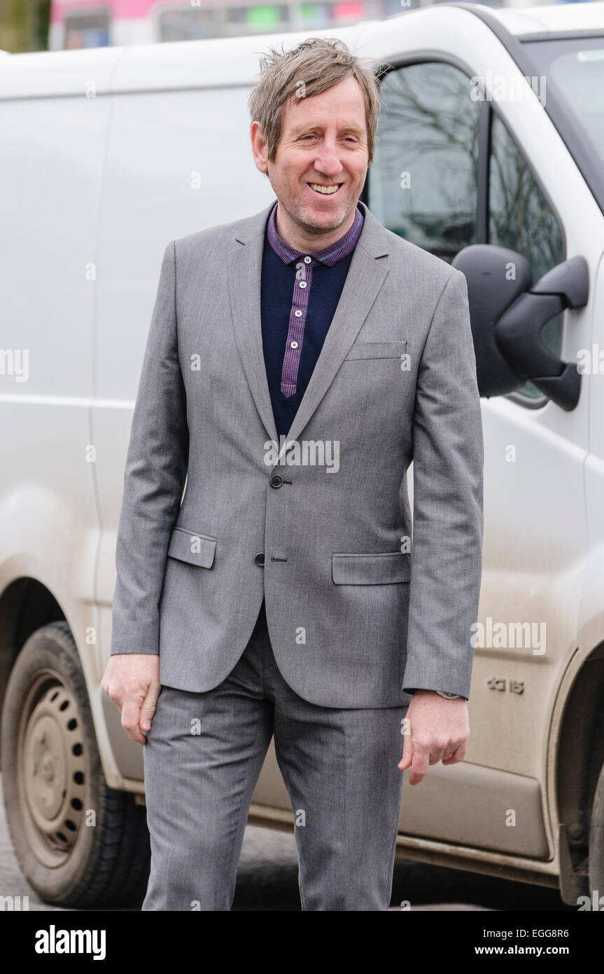 Northern Irish actor and comedian Michael Smiley filming on location. Stock Photo