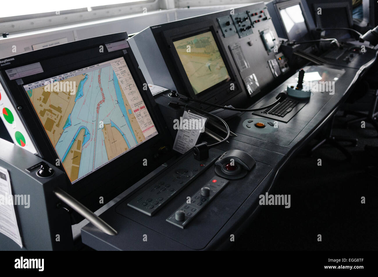 Navigation screens and equipment on board HMS Dragon, the Royal Navy's most expensive and most up-to-date Type 45 Destroyer. Stock Photo