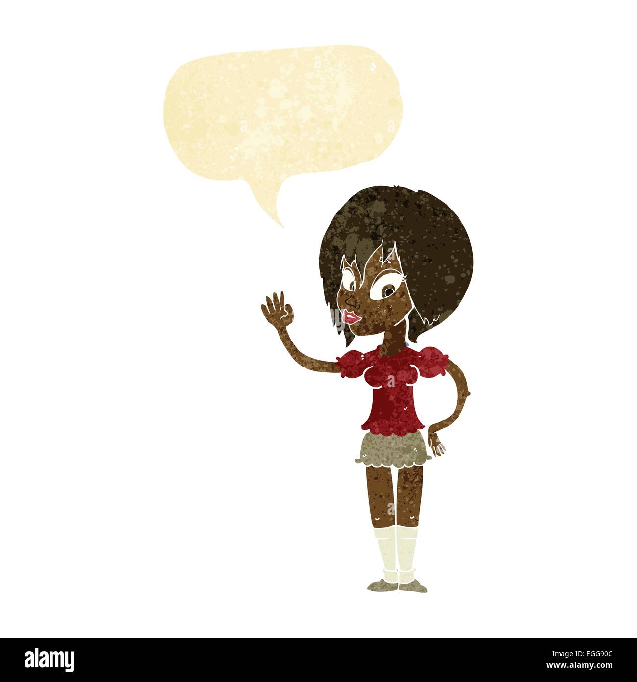 cartoon pretty woman waving with speech bubble Stock Vector Image & Art ...