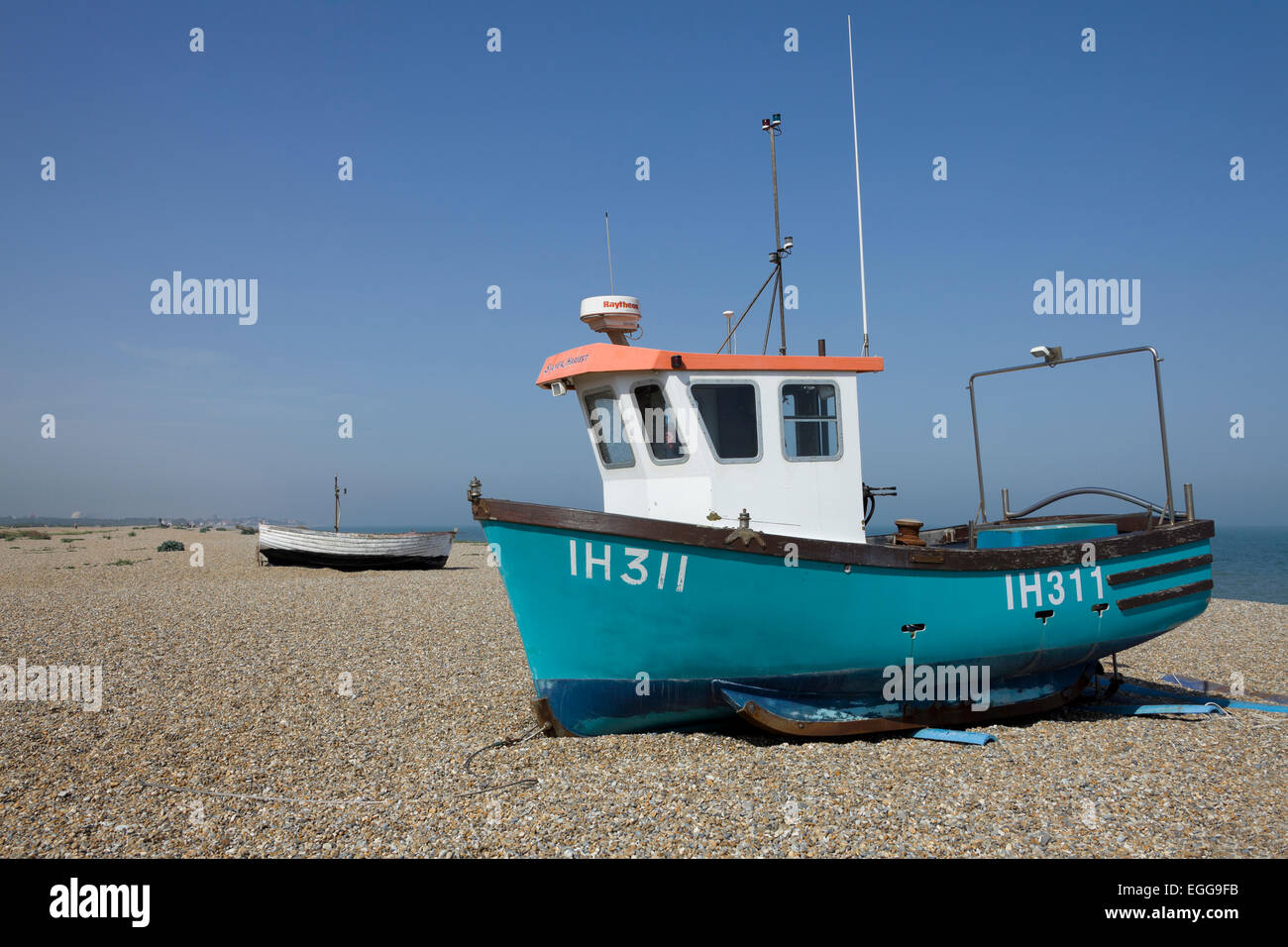 Aldeburgh Suffolk  shingle beach views and fishing boats and fauna Stock Photo