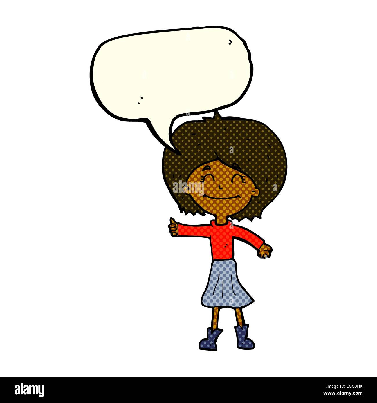 cartoon happy girl giving thumbs up symbol with speech bubble Stock ...