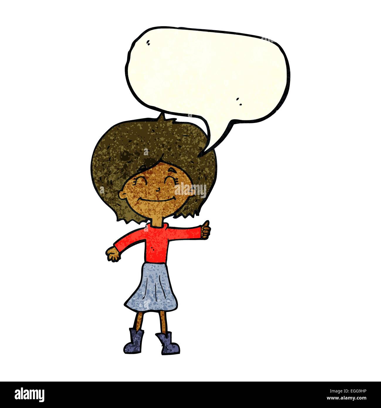 cartoon happy girl giving thumbs up symbol with speech bubble Stock ...