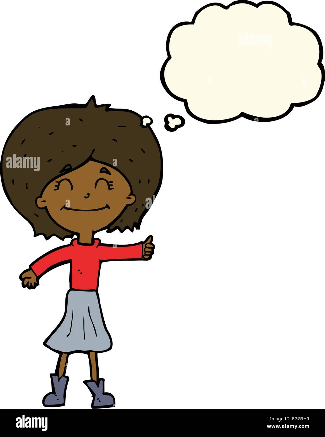cartoon happy girl giving thumbs up symbol with thought bubble Stock ...