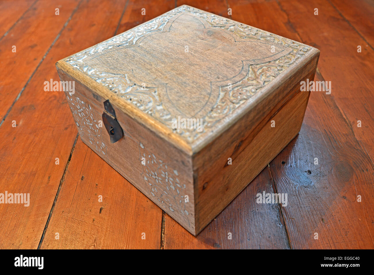 Storage box on wood surface Stock Photo