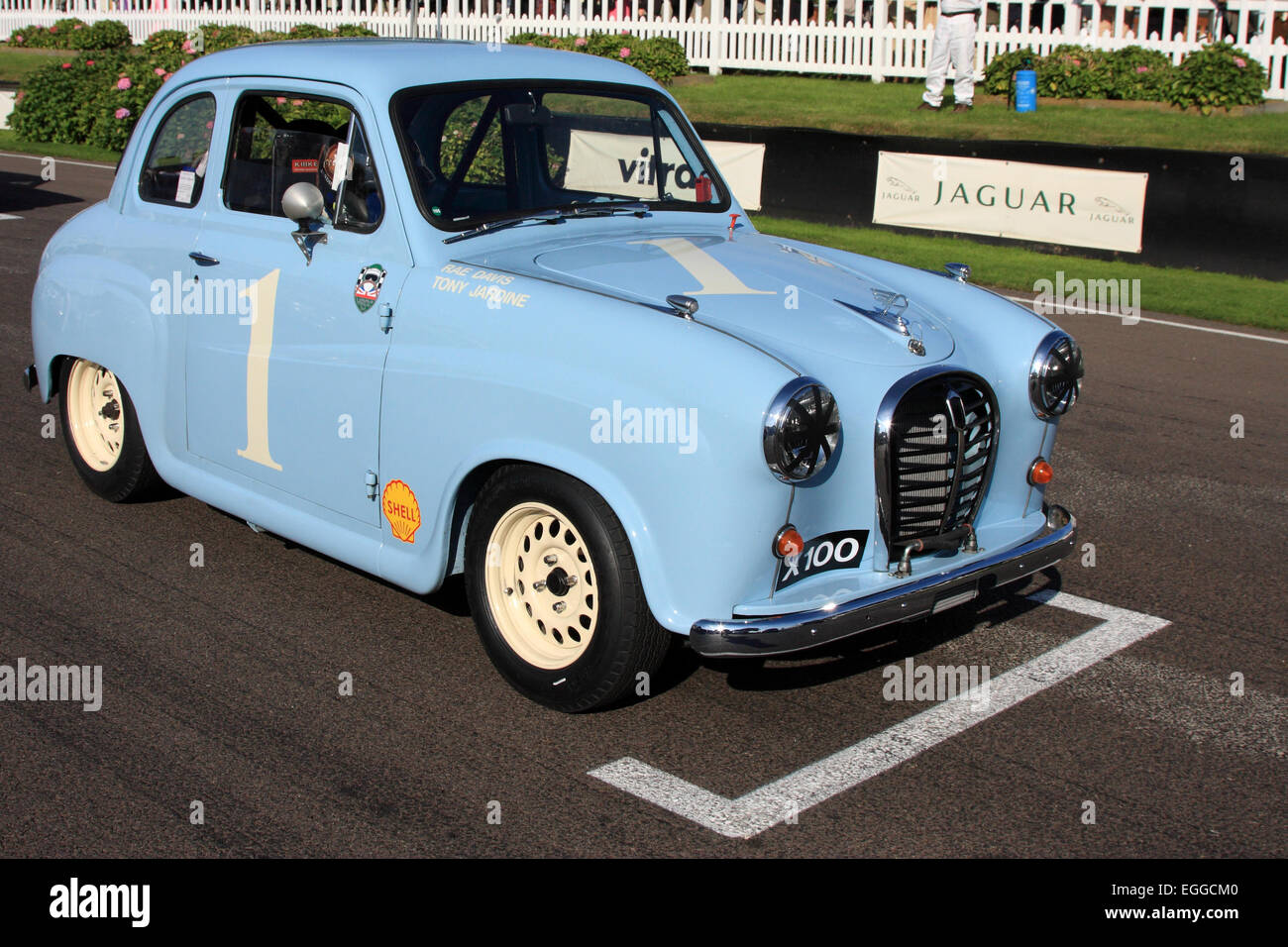 Tony Jardine's 1957 Austin A35 on the starting grid at the annual Goodwood Revival gathering of historic racing cars and motorcycles, Goodwood, UK Stock Photo