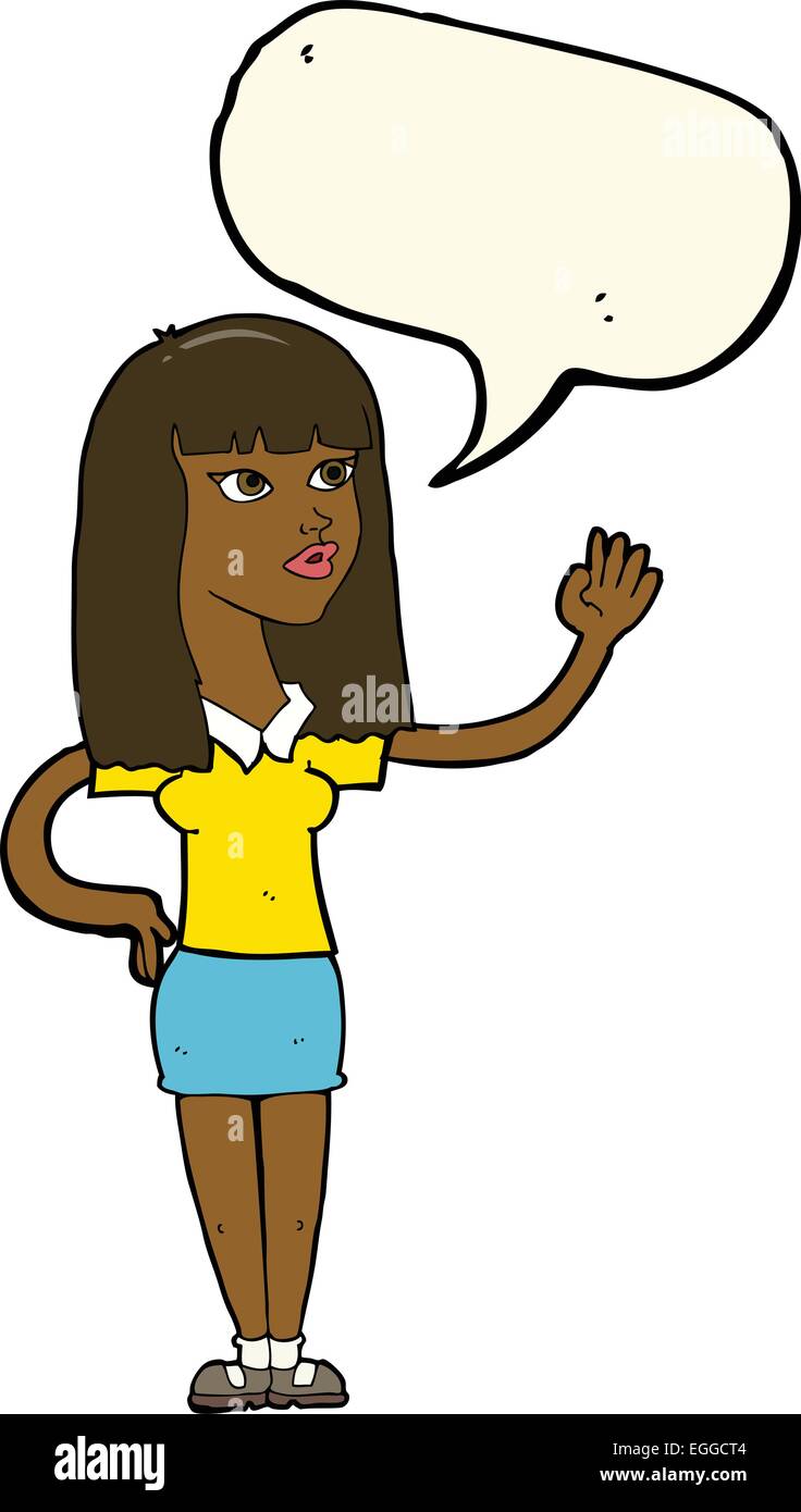 cartoon pretty woman waving with speech bubble Stock Vector Image & Art ...