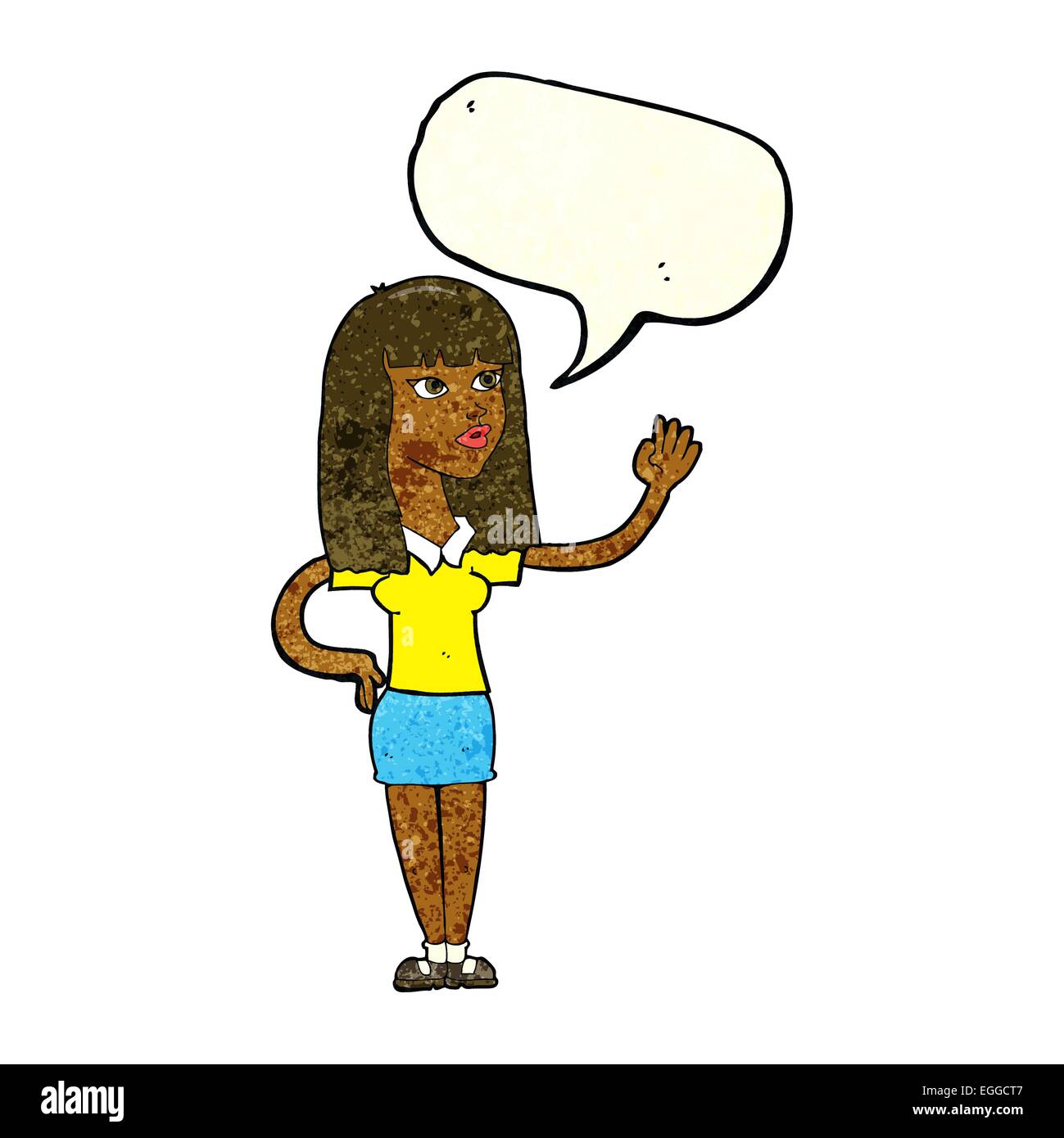 cartoon pretty woman waving with speech bubble Stock Vector Image & Art ...