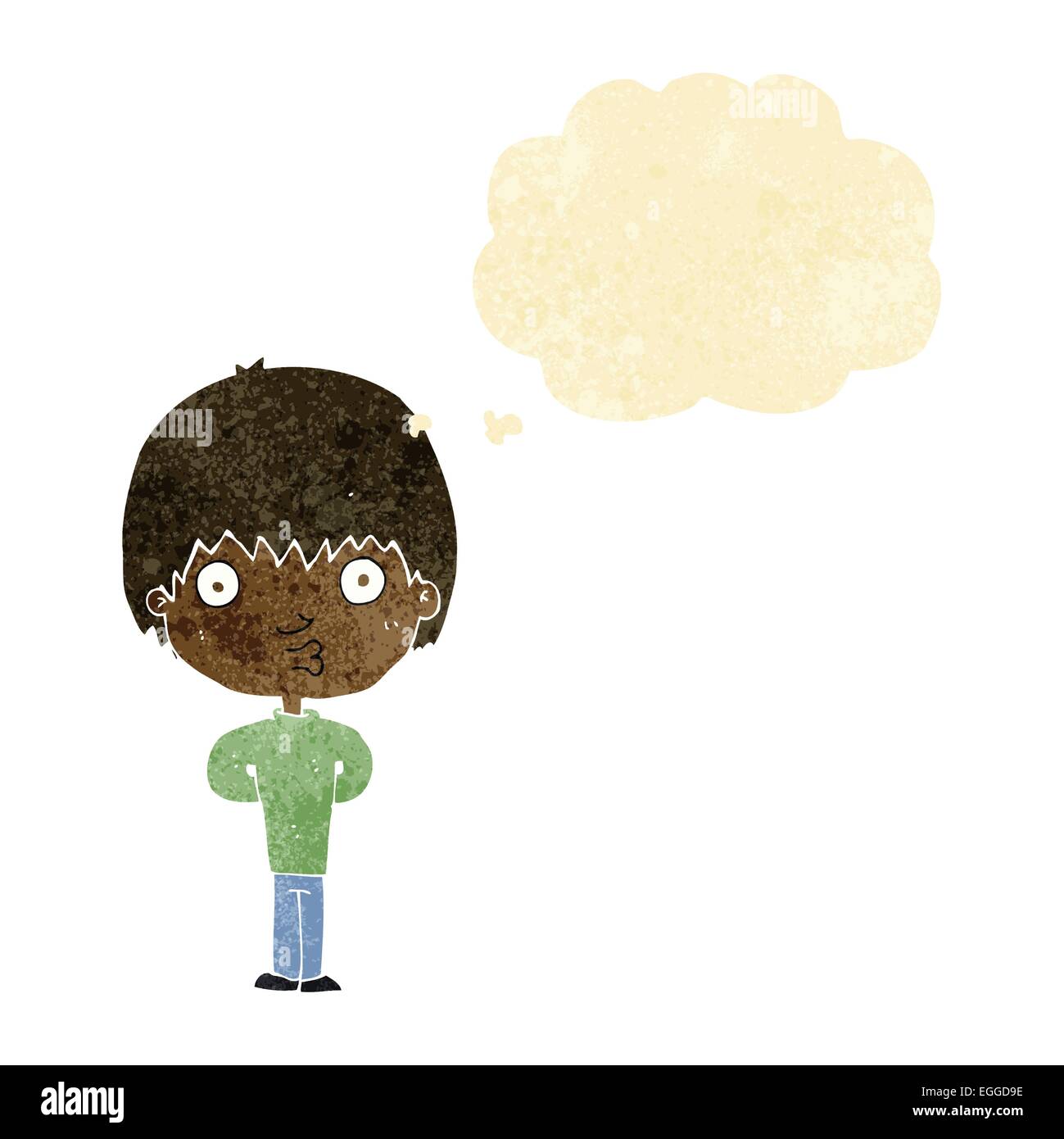 cartoon whistling boy with thought bubble Stock Vector