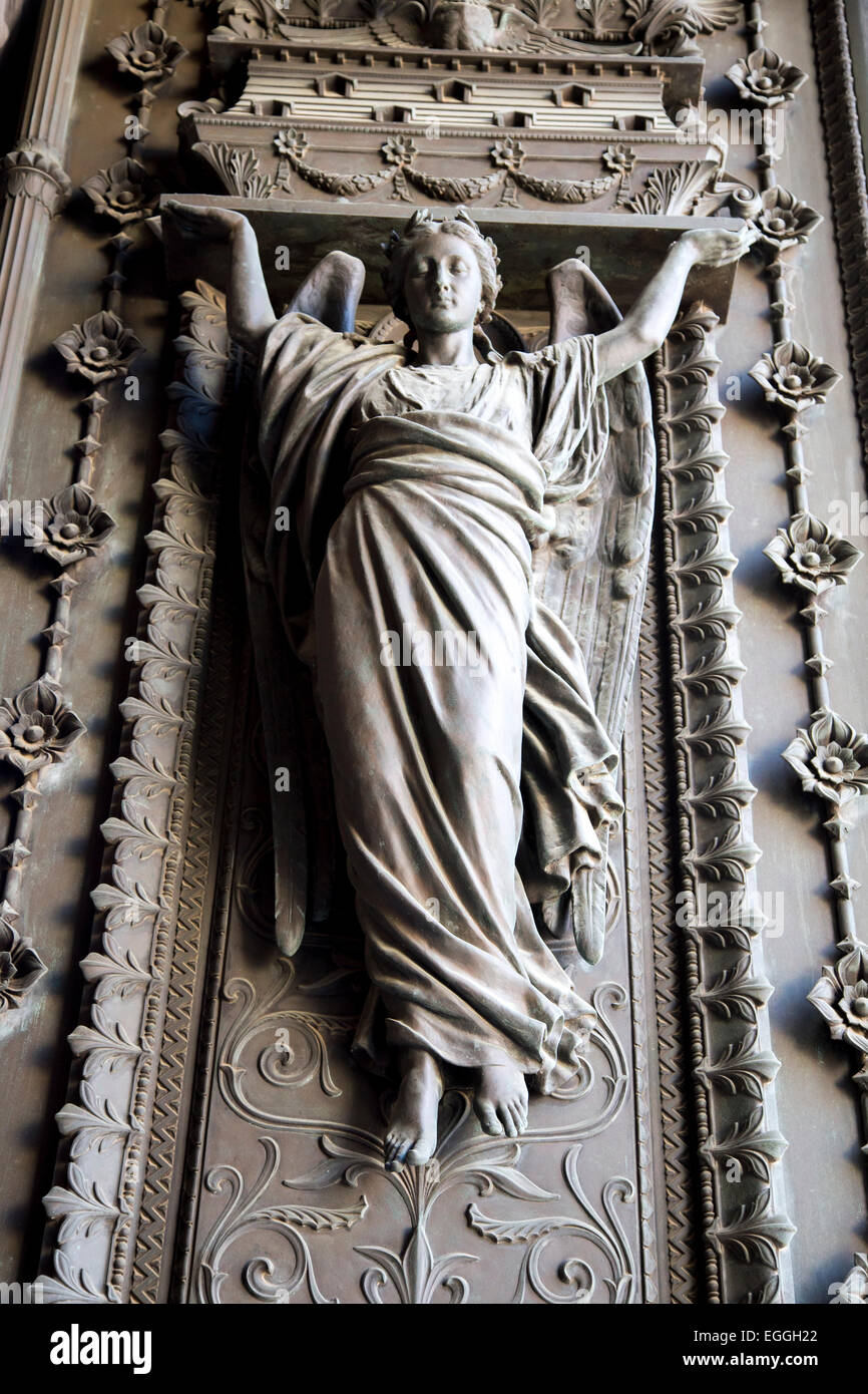 Women statue at the entrance of Basilica of Notre-Dame de Fourviere in Lyon, France Stock Photo