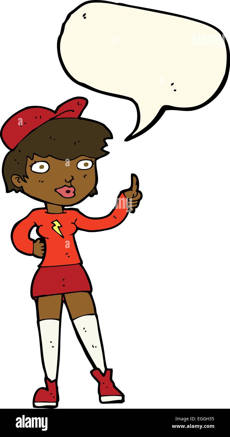 cartoon skater girl giving thumbs up symbol with speech bubble Stock ...