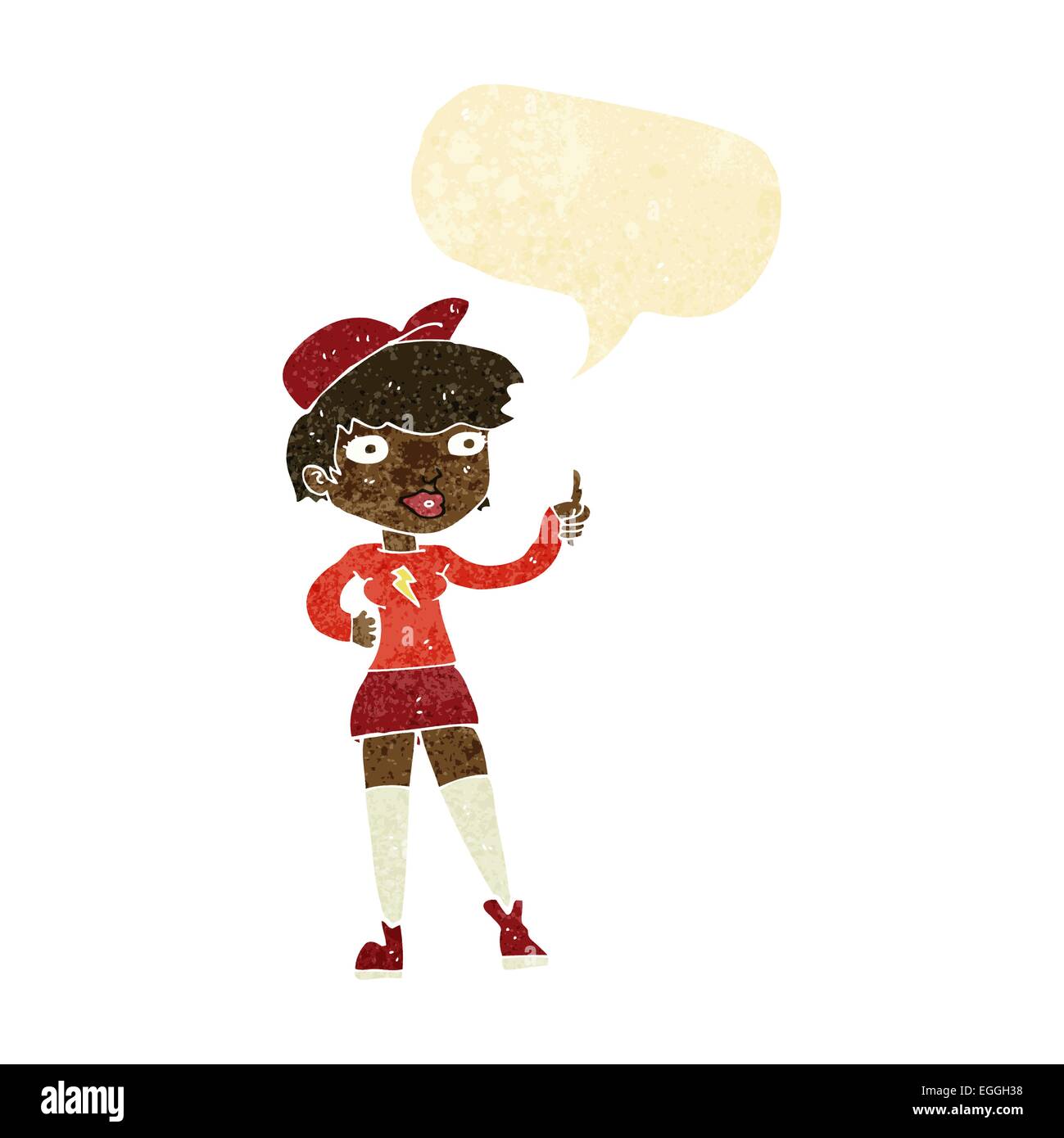cartoon skater girl giving thumbs up symbol with speech bubble Stock ...