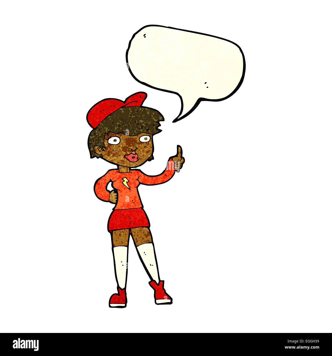 cartoon skater girl giving thumbs up symbol with speech bubble Stock ...
