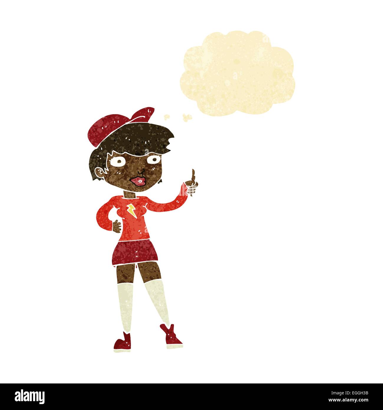 cartoon skater girl giving thumbs up symbol with thought bubble Stock ...