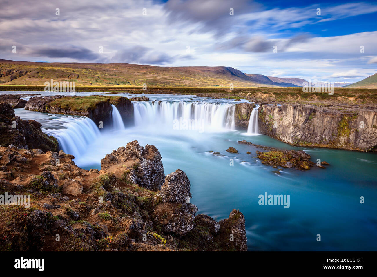 Long exposure image of Godafoss waterfall in Iceland Stock Photo
