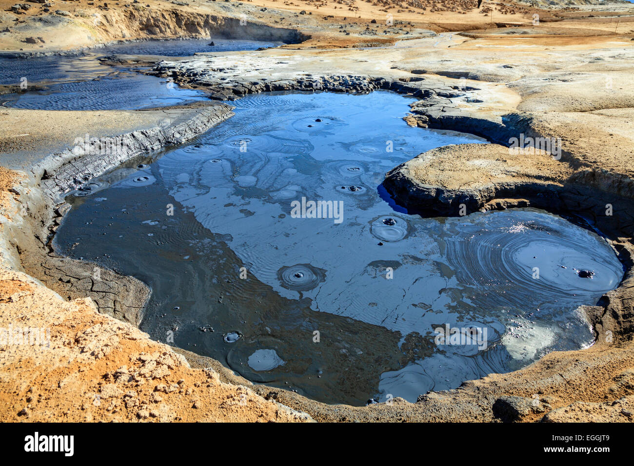 Boiling mud pool in Hverir - geothermal field in Northern Iceland Stock Photo