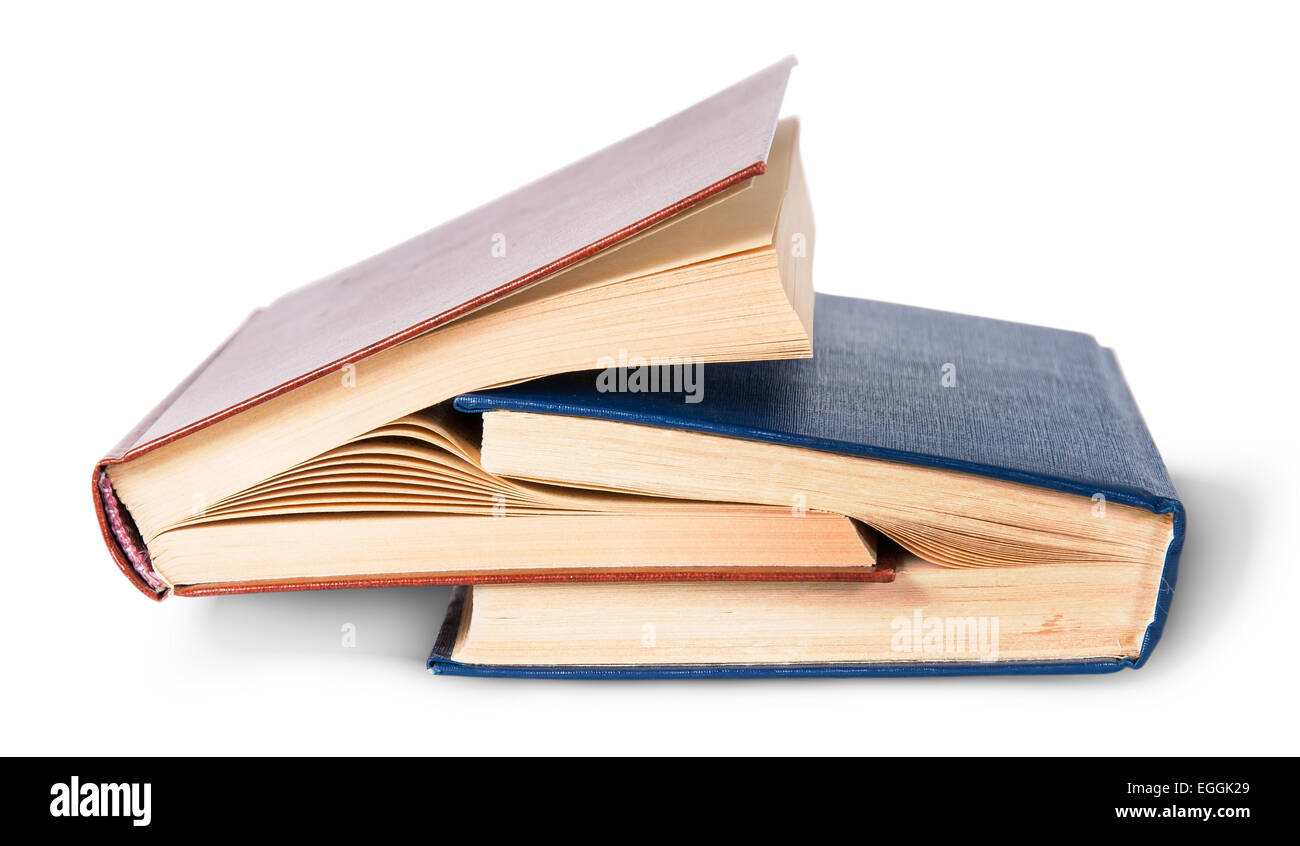 Two old books nested isolated on white background Stock Photo