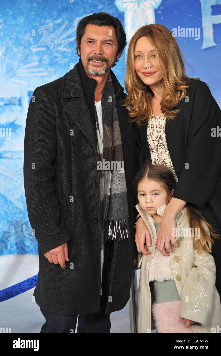 LOS ANGELES, CA - NOVEMBER 19, 2013: Lou Diamond Phillips & wife Yvonne & daughter Indigo Sanara at the premiere of Disney's 'Frozen' at the El Capitan Theatre, Hollywood. Stock Photo