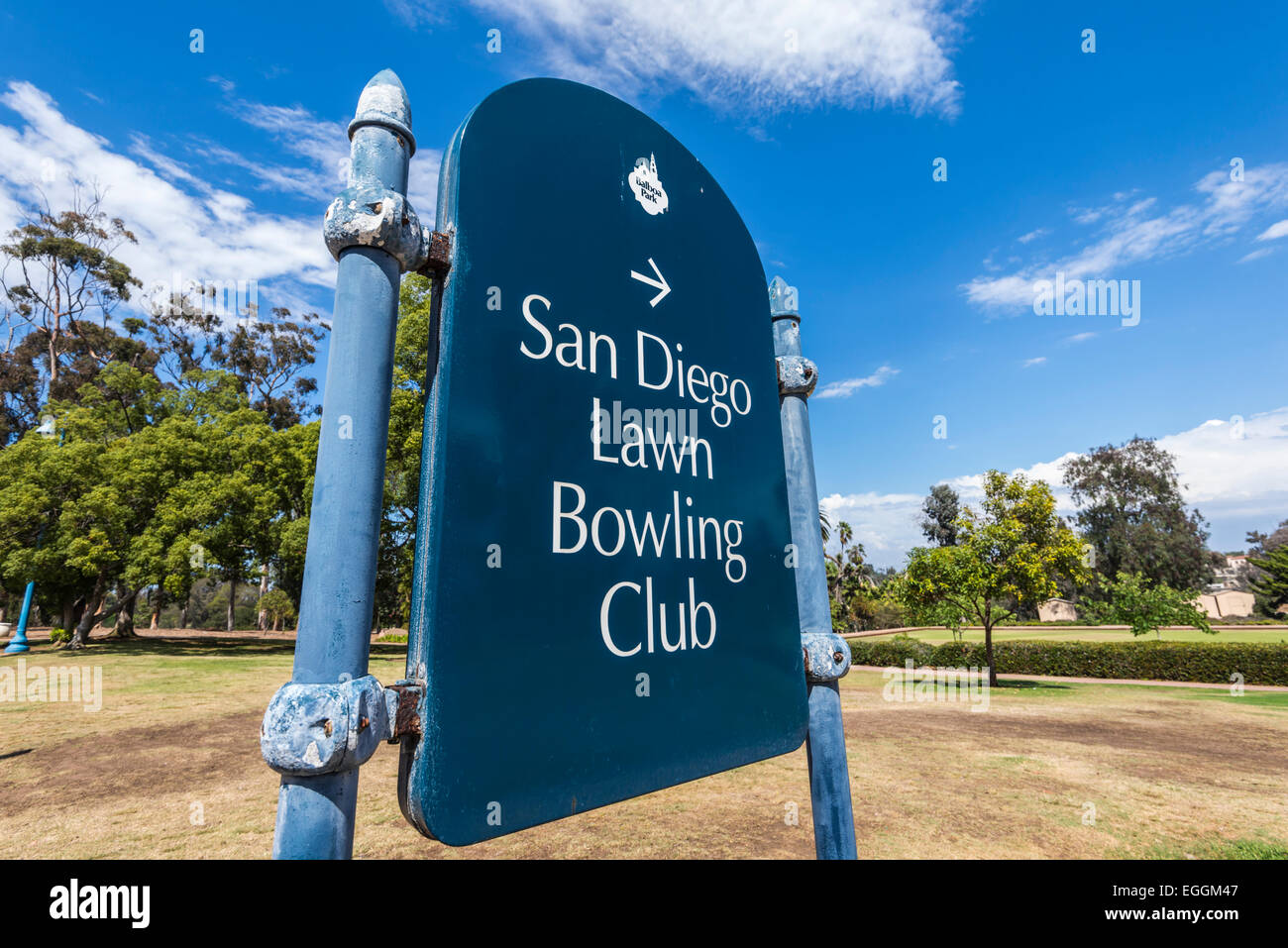 San Diego Lawn Bowling Club sign. Balboa Park, San Diego, California, United States. Stock Photo
