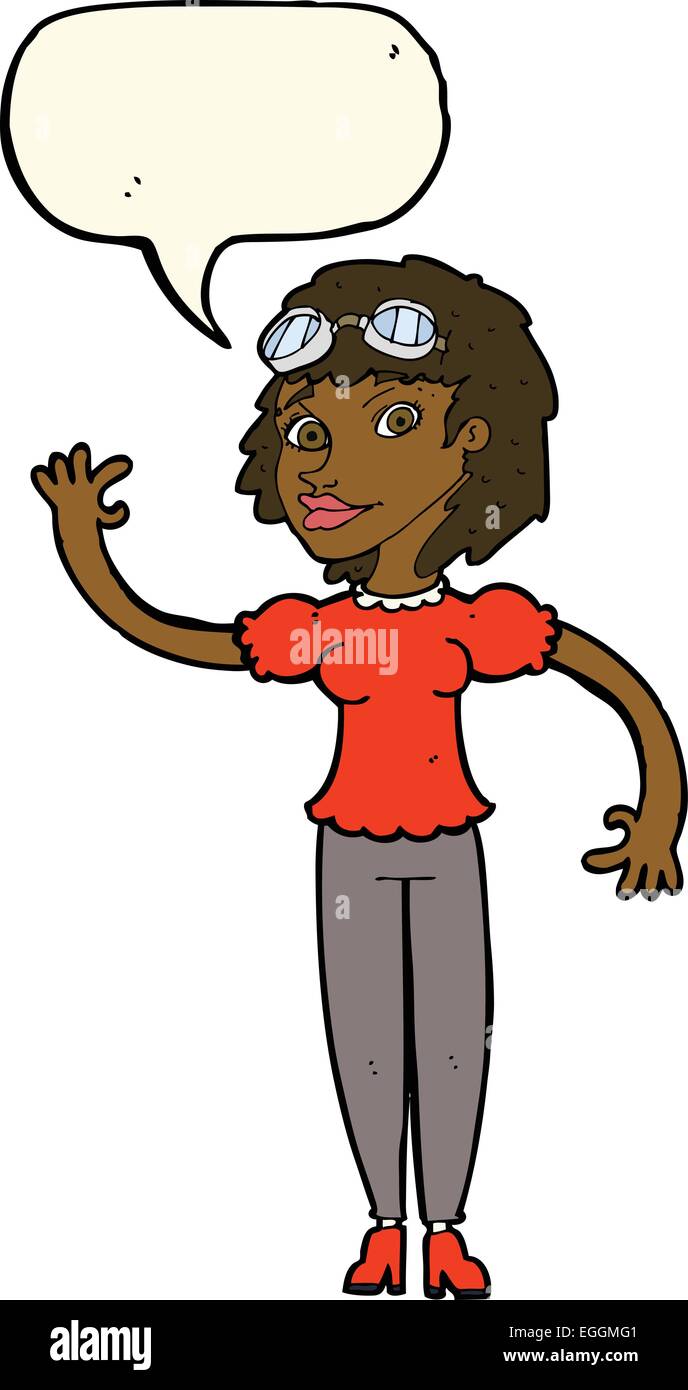 cartoon pilot woman waving with speech bubble Stock Vector Image & Art ...
