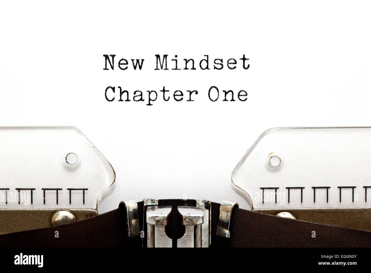 New Mindset Chapter One printed on an old typewriter. Stock Photo