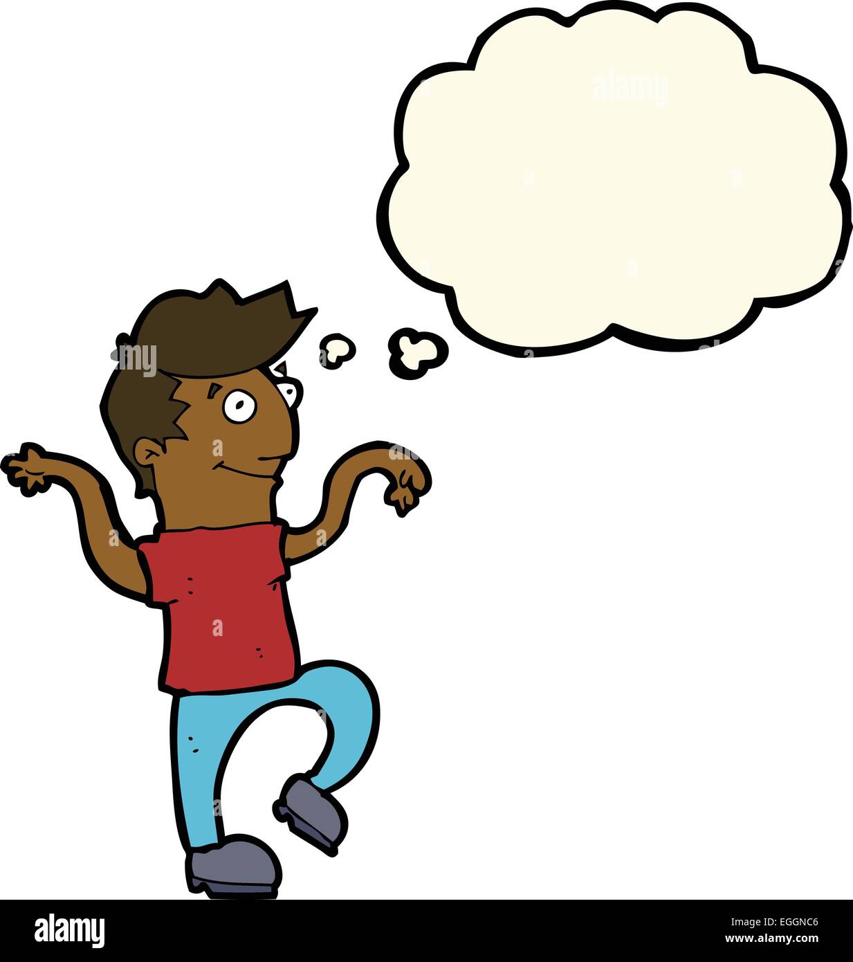 cartoon happy man doing funny dance with thought bubble Stock Vector ...
