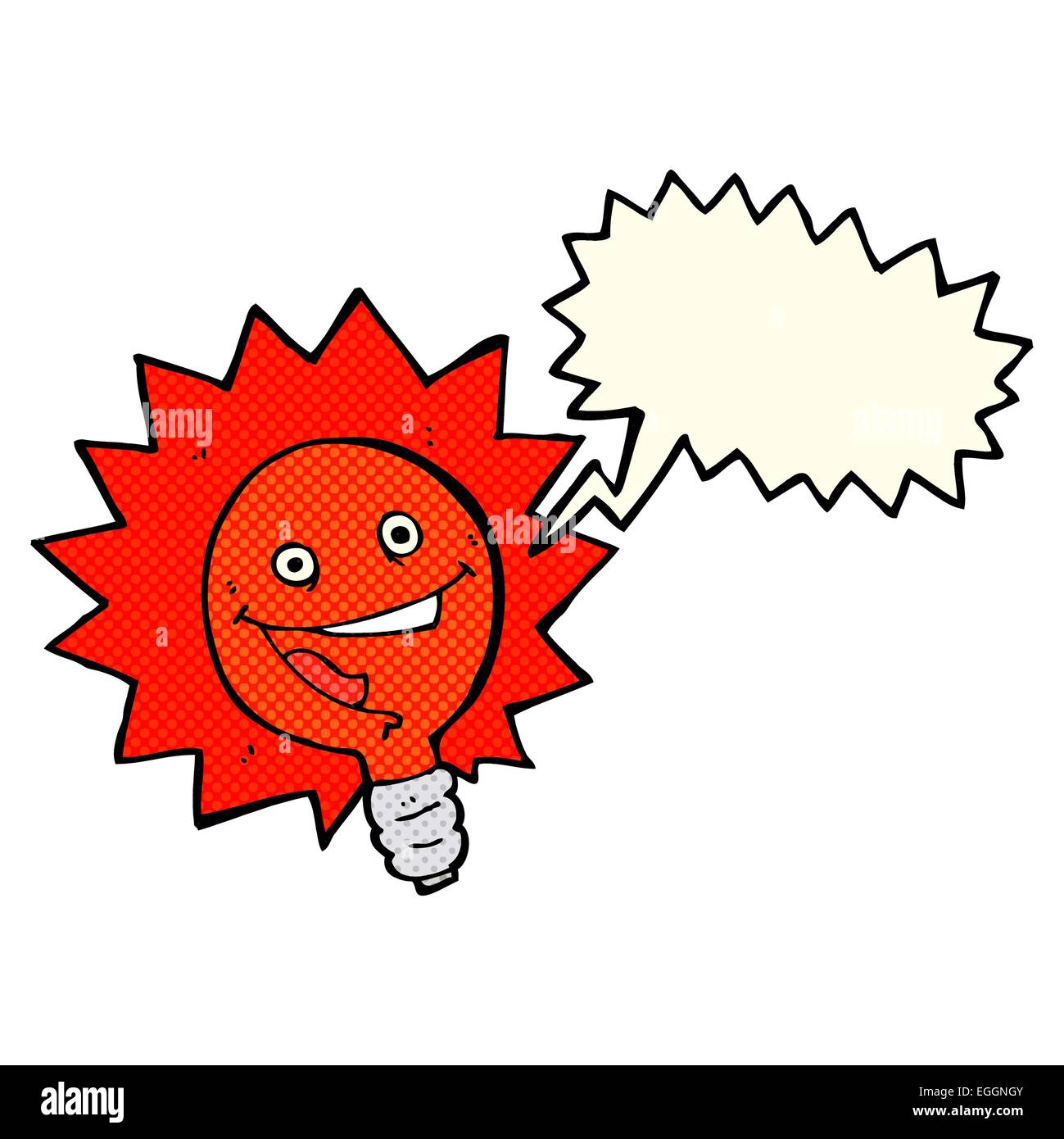 happy flashing red light bulb cartoon with speech bubble Stock Vector