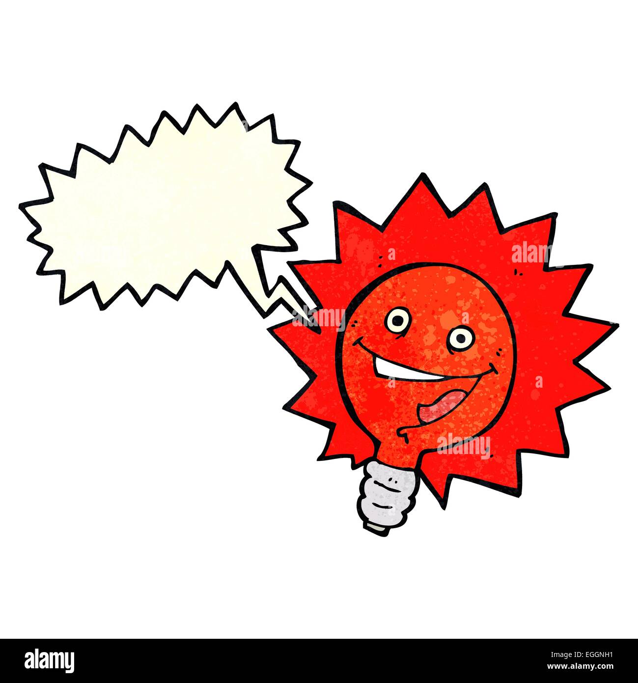 happy flashing red light bulb cartoon with speech bubble Stock Vector