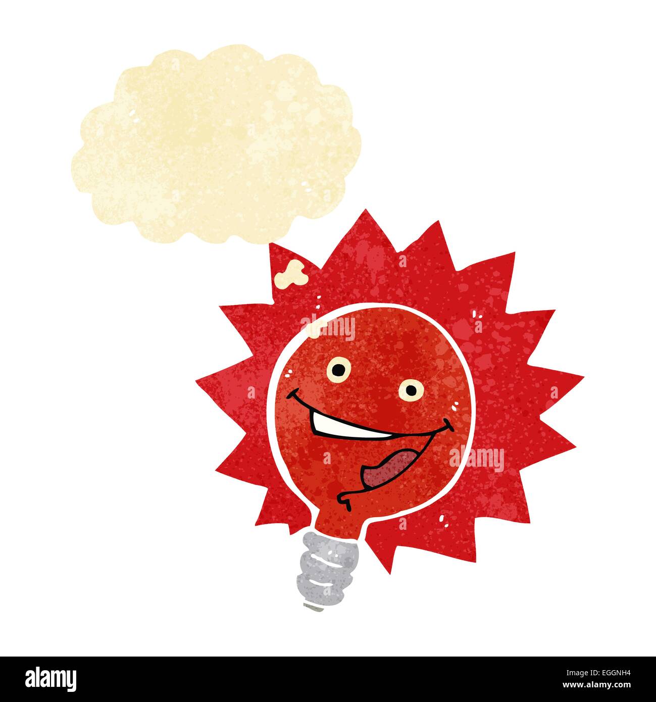 happy flashing red light bulb cartoon with thought bubble Stock Vector