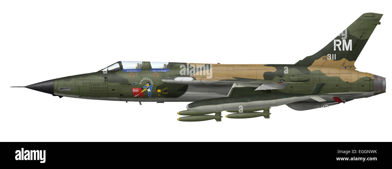 Illustration of an F-105F Thunderchief fighter-bomber. Stock Photo