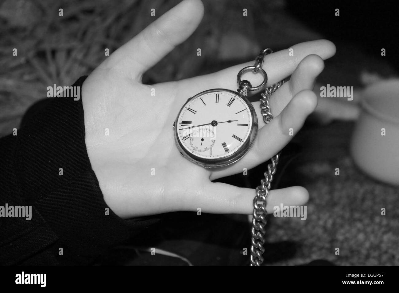 black and white pocket watch