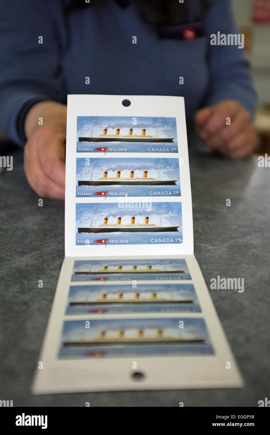 Stamps displayed at the post office in Englishtown, N.S Stock Photo Alamy