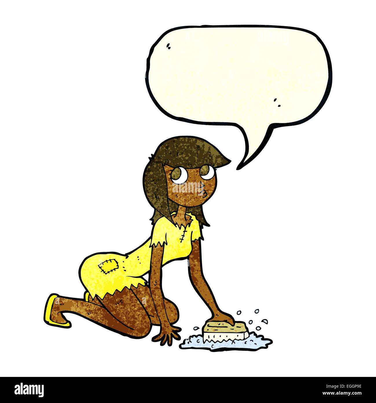 cartoon cinderella scrubbing floors with speech bubble Stock Vector