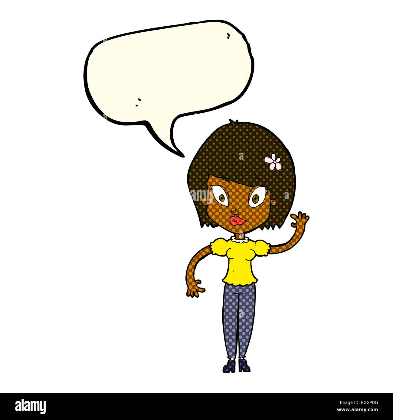cartoon pretty woman waving with speech bubble Stock Vector Image & Art ...