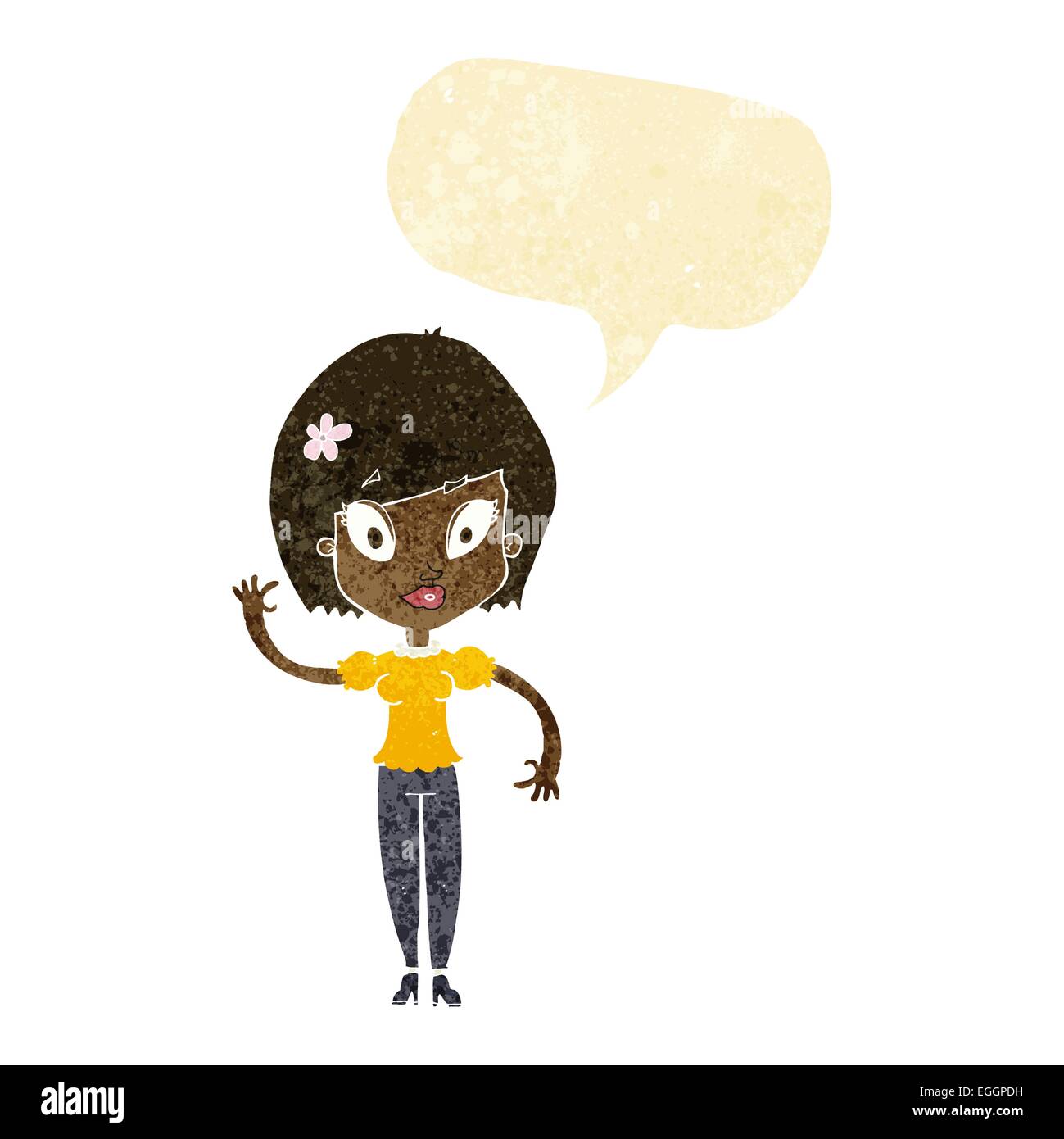 cartoon pretty woman waving with speech bubble Stock Vector Image & Art ...