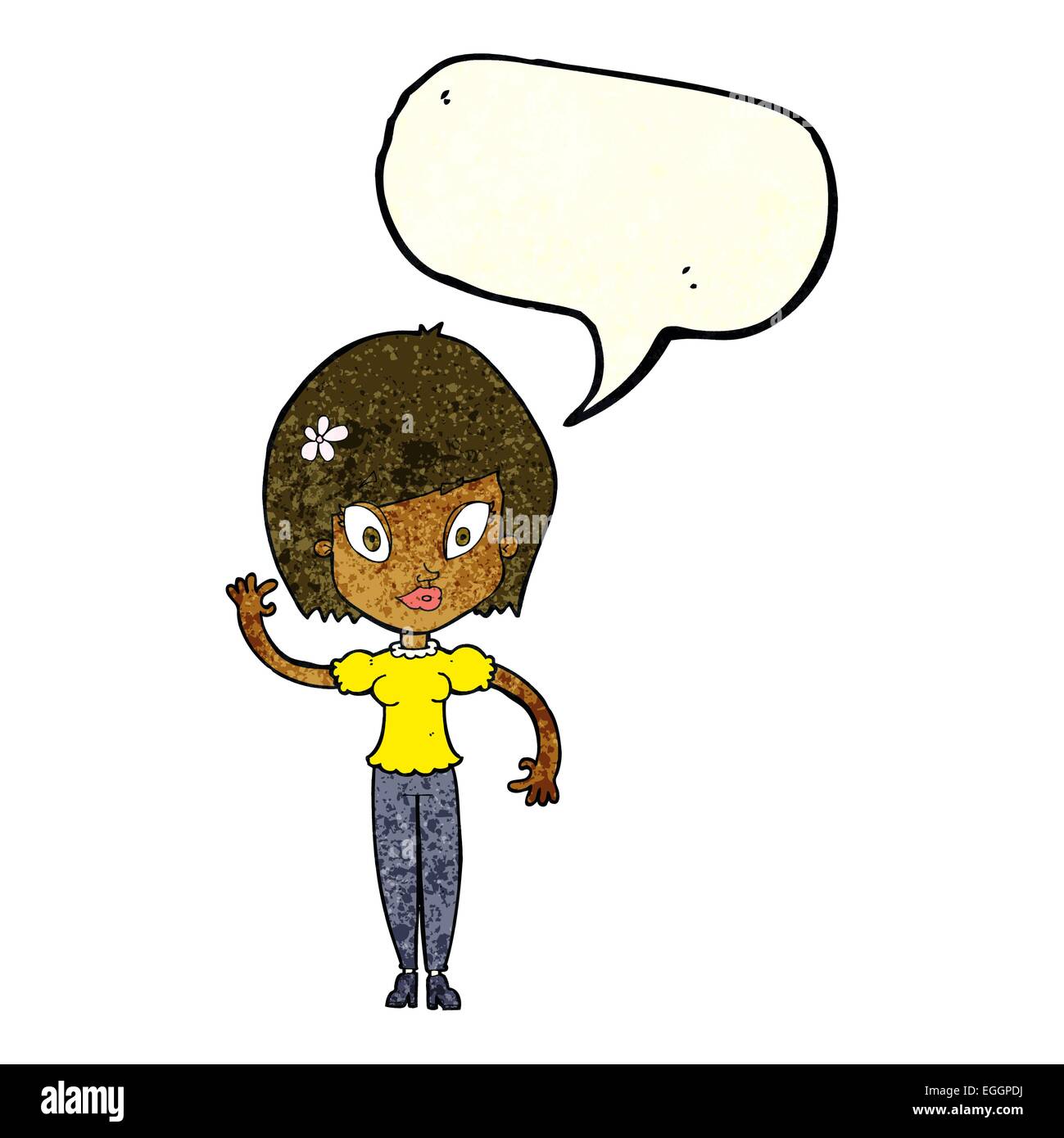 cartoon pretty woman waving with speech bubble Stock Vector Image & Art ...