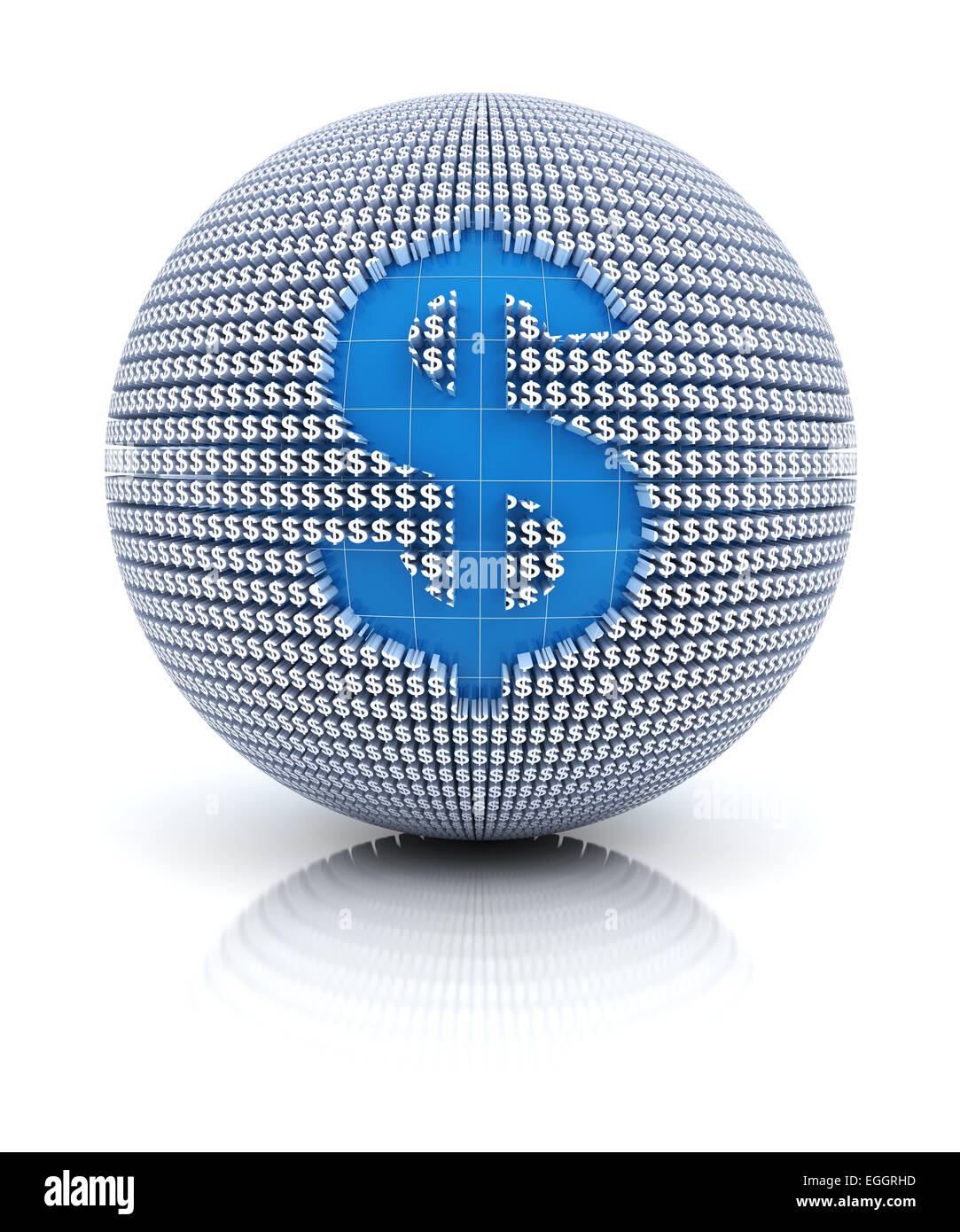 Dollar currency icon on globe formed by dollar sign, 3d render Stock Photo