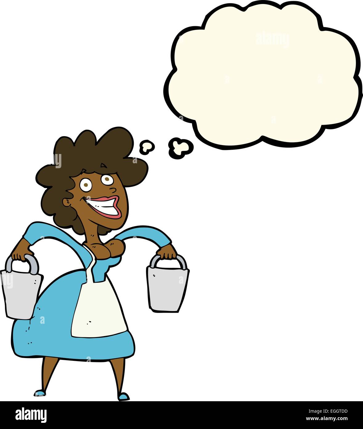 cartoon milkmaid carrying buckets with thought bubble Stock Vector