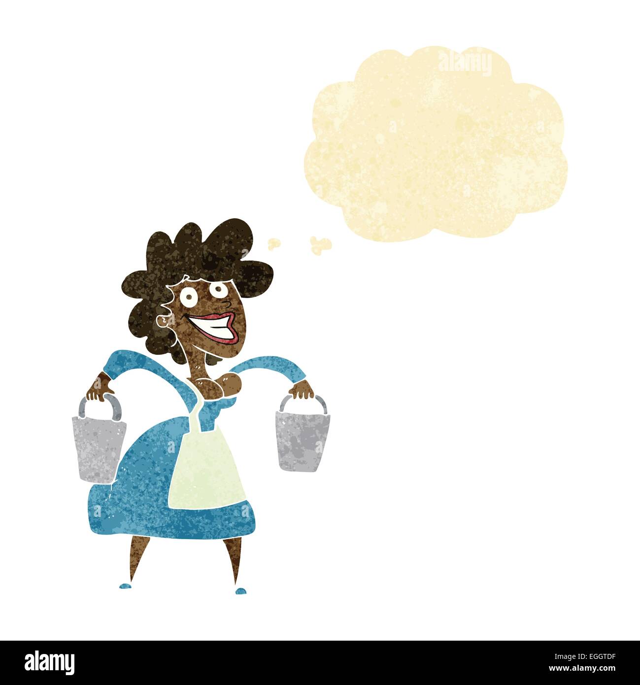 cartoon milkmaid carrying buckets with thought bubble Stock Vector