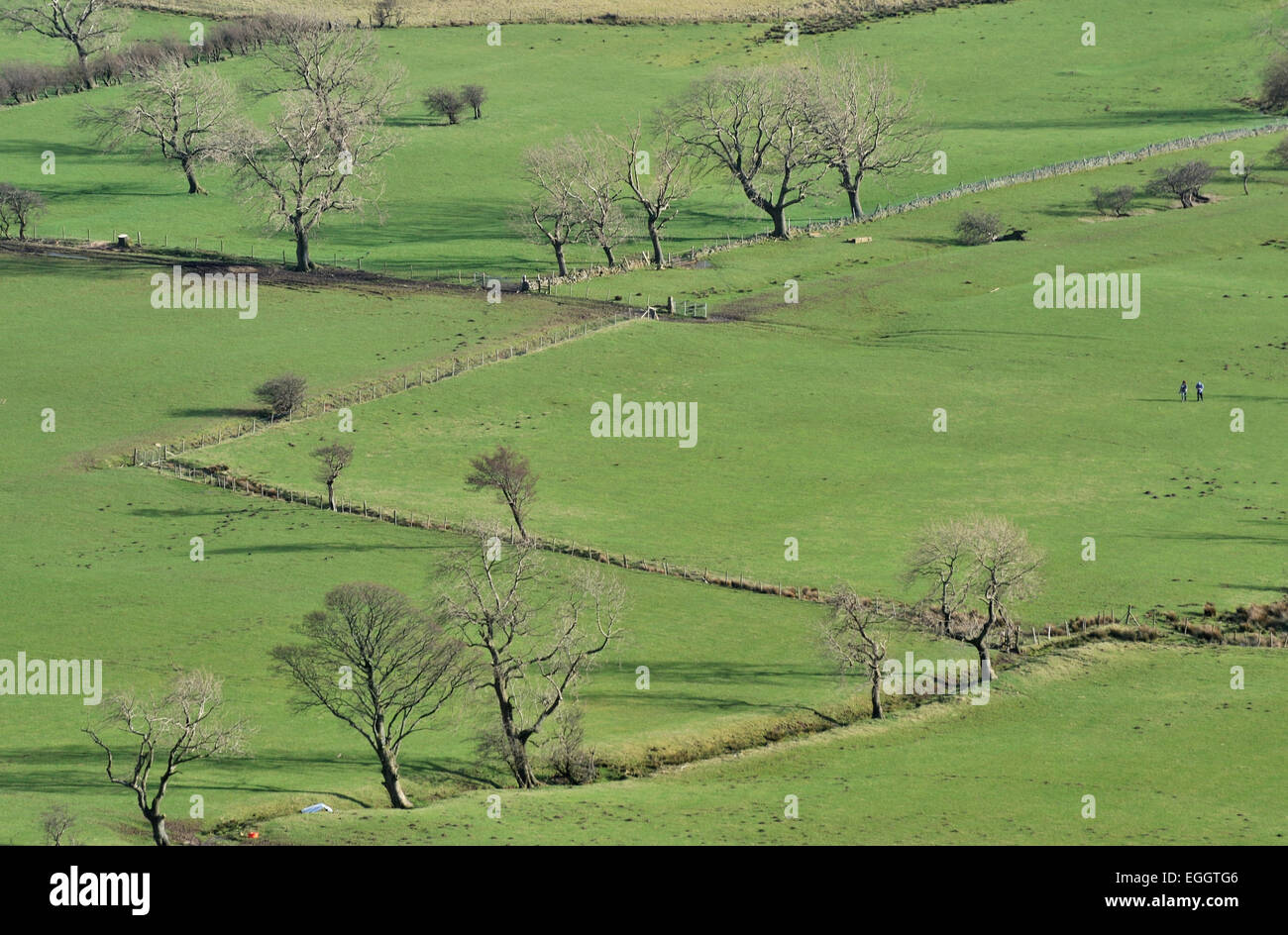Aerial view of the Vale of Edale, Peak District, Derbyshire, UK. Image taken in February Stock Photo