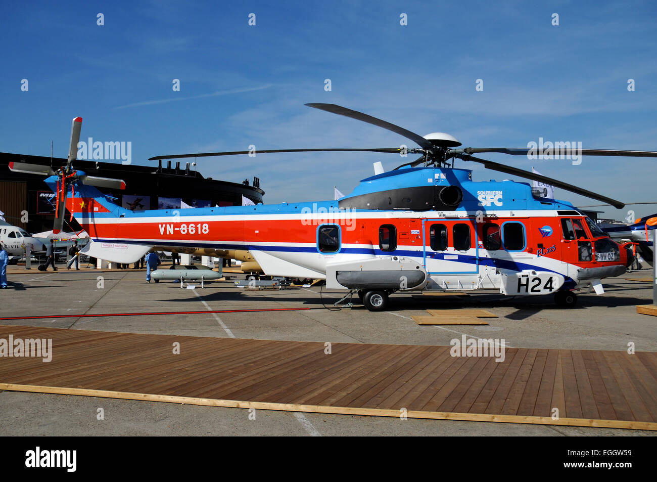 The Eurocopter EC225 Super Puma at Le Bourget Airport, Paris, France. Stock Photo