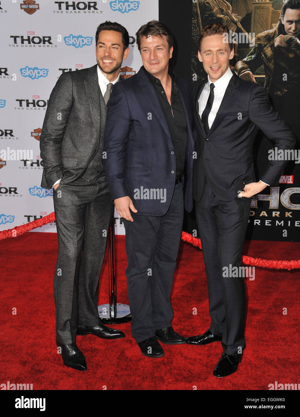 Los Angeles Ca November 4 2013 Zachary Levi And Nathan Fillion And Tom Hiddleston At The Us