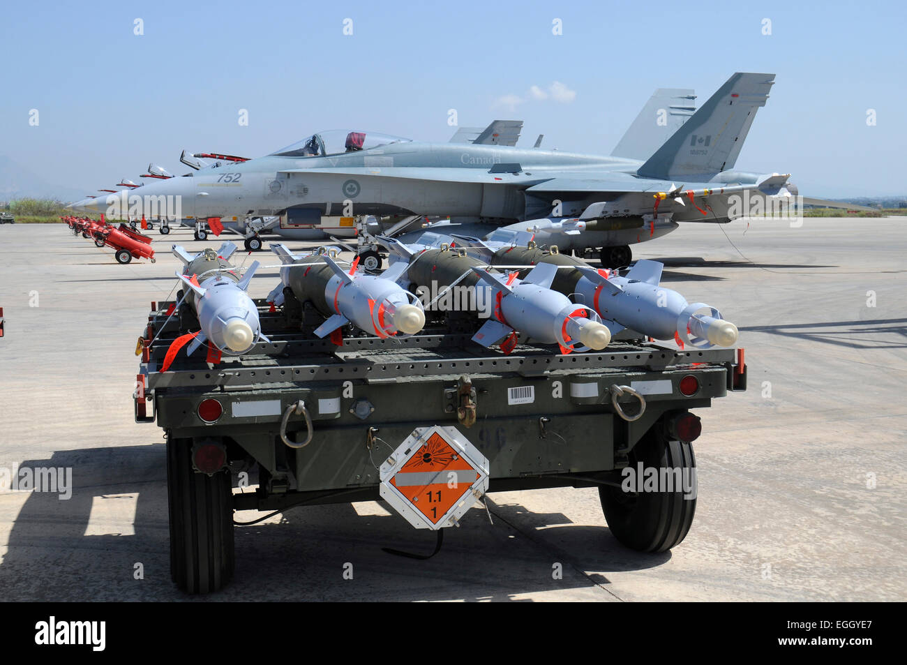 GBU-12 Laser Guided Bombs of the Royal Canadian Air Force ready to be loaded on CF-18 Hornet during Operation Unified Protector Stock Photo