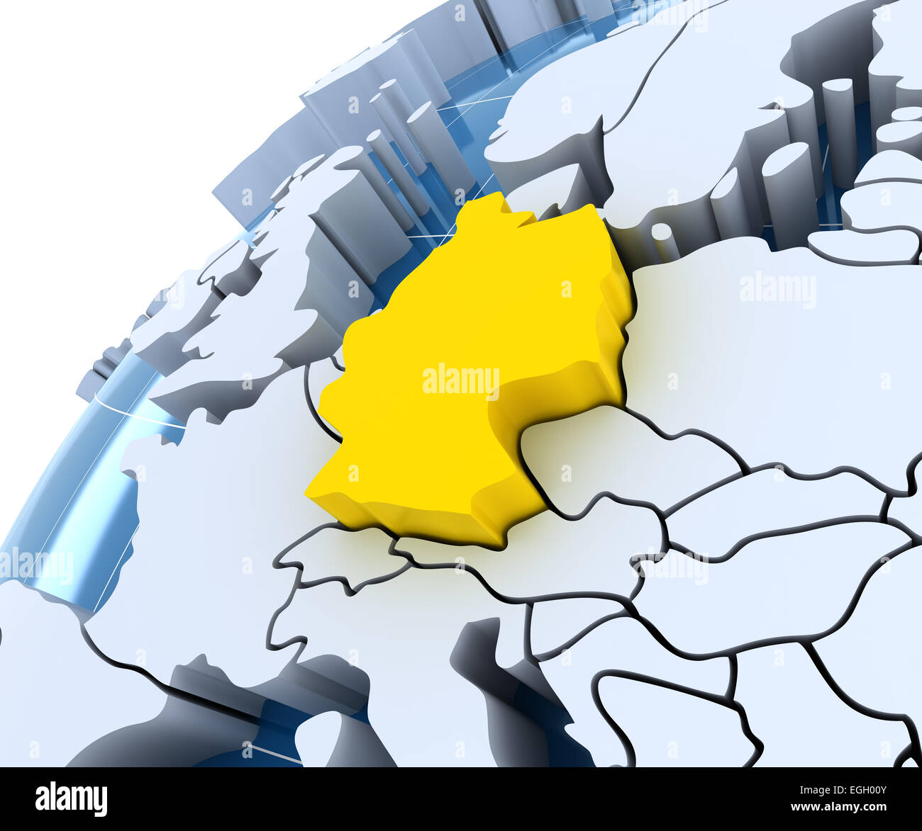 Germany map of europe hi res stock - Globe With Extruded Continents Close Up On Germany EGH00Y 